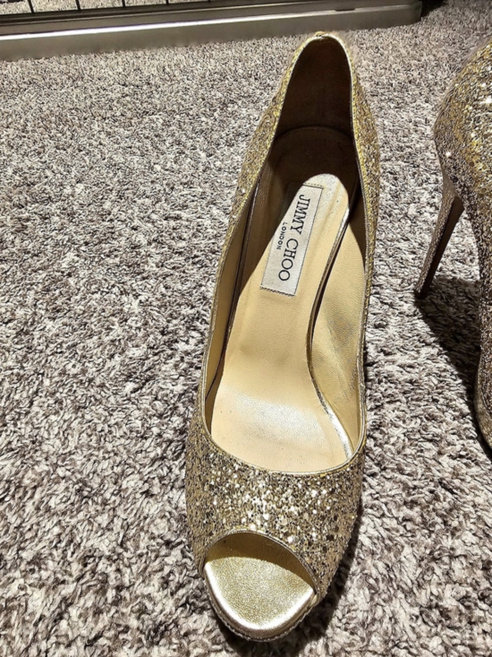 Jimmy Choo Cosmic Glitter Peep Toe Platform Pumps Heels